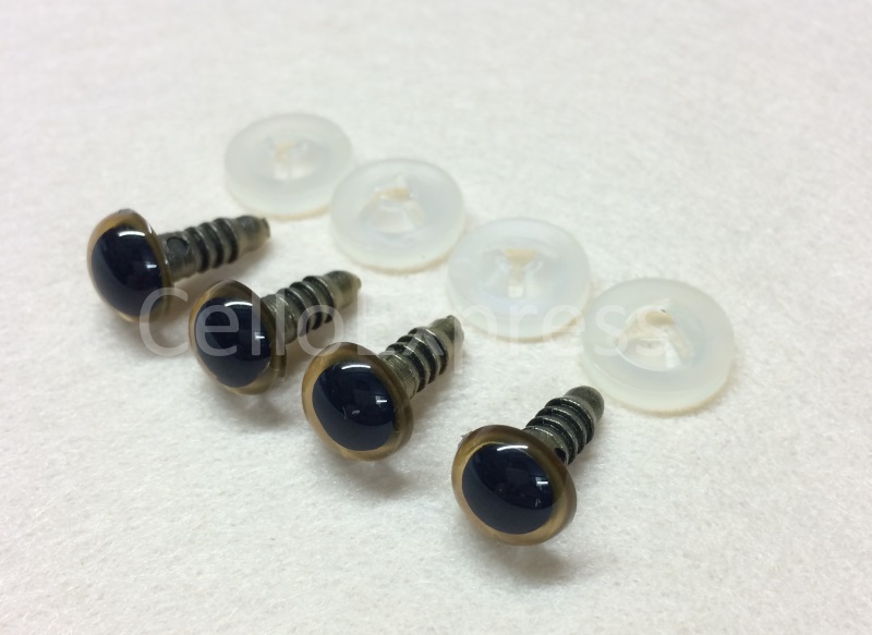 Pack of 2 Pairs - 18mm Gold Glass Like Eyes with Plastic Backs