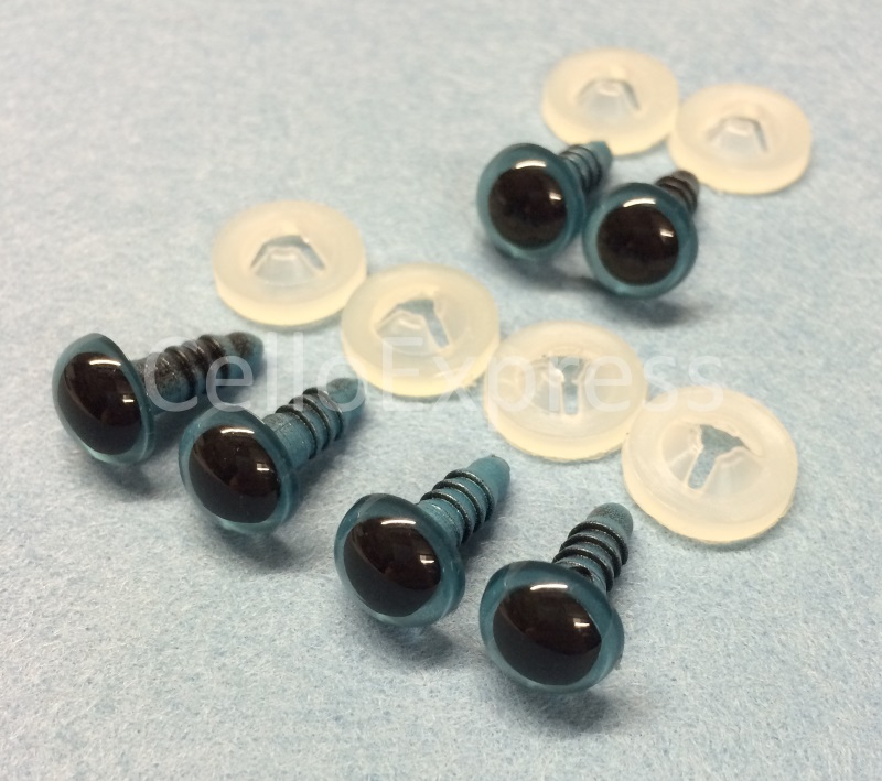 Pack of 3 Pairs - 12mm Blue Glass Like Eyes with Plastic Backs