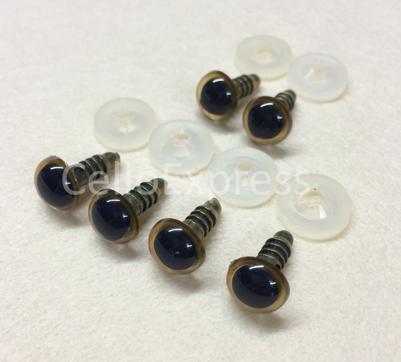 Pack of 3 Pairs - 10mm Gold Glass Like Eyes with Plastic Backs