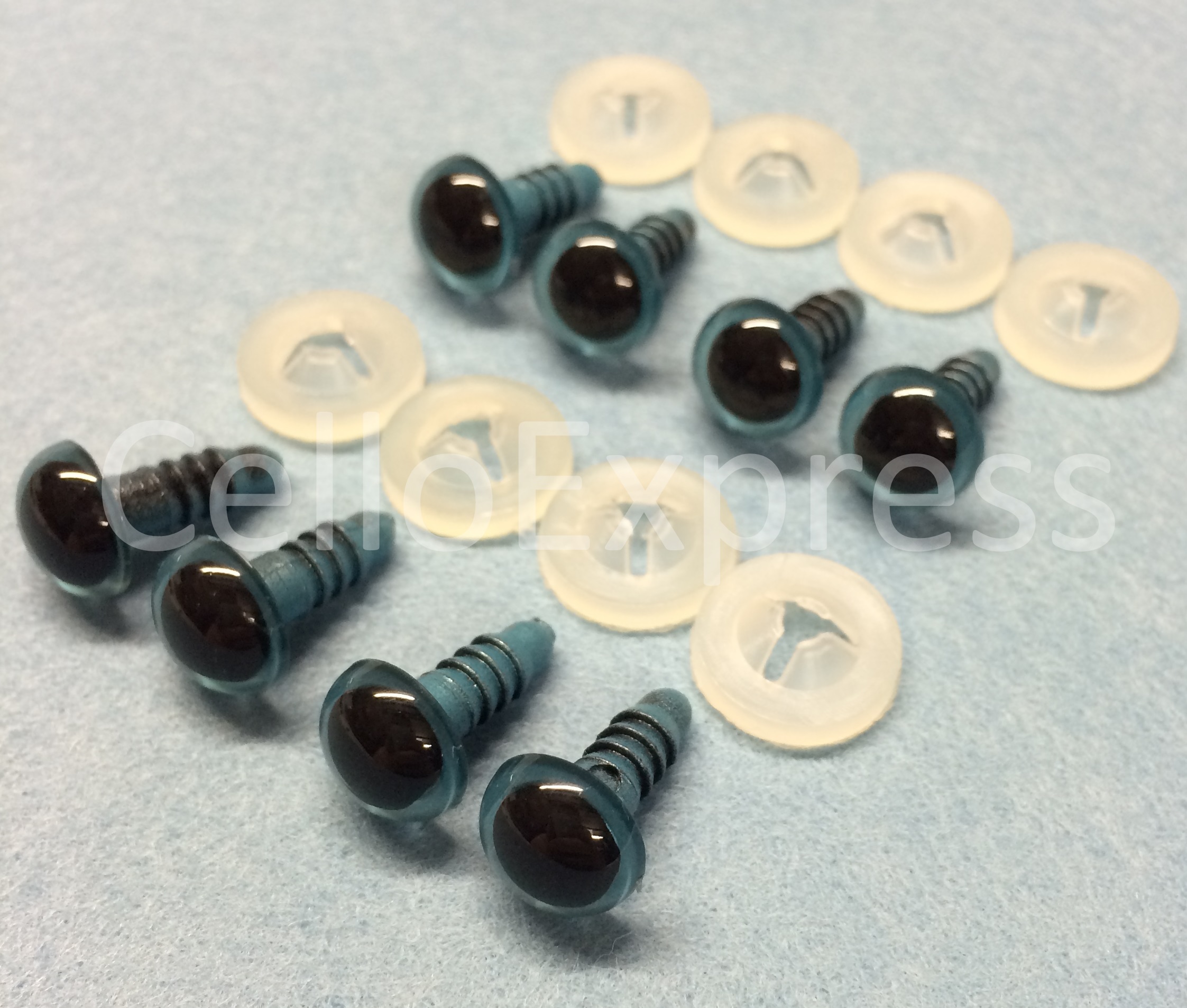 Pack of 4 Pairs - 15mm Blue Glass Like Eyes with Plastic Backs
