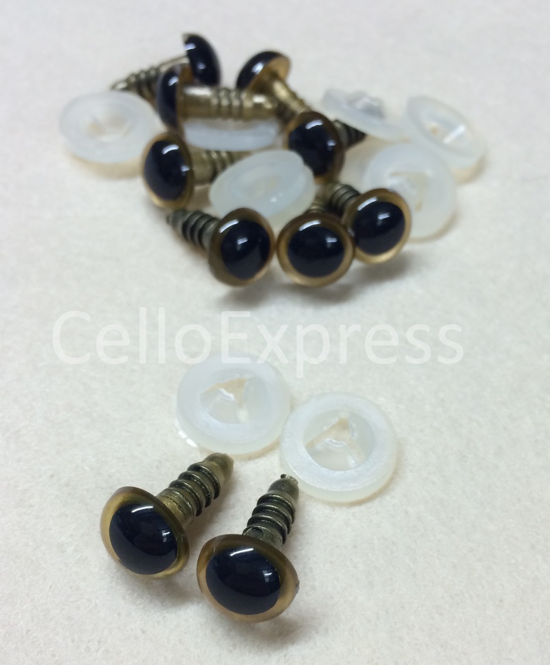 Pack of 5 Pairs - 10mm Gold Glass Like Eyes with Plastic Backs