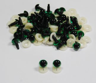 Pack of 50 Pairs - 15mm GREEN Transparent Eyes with Plastic Backs