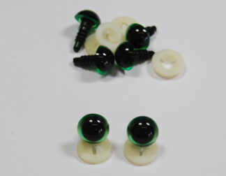 Pack of 3 Pairs - 15mm GREEN Transparent Eyes with Plastic Backs
