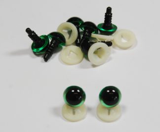 Pack of 5 Pairs - 15mm GREEN Transparent Eyes with Plastic Backs