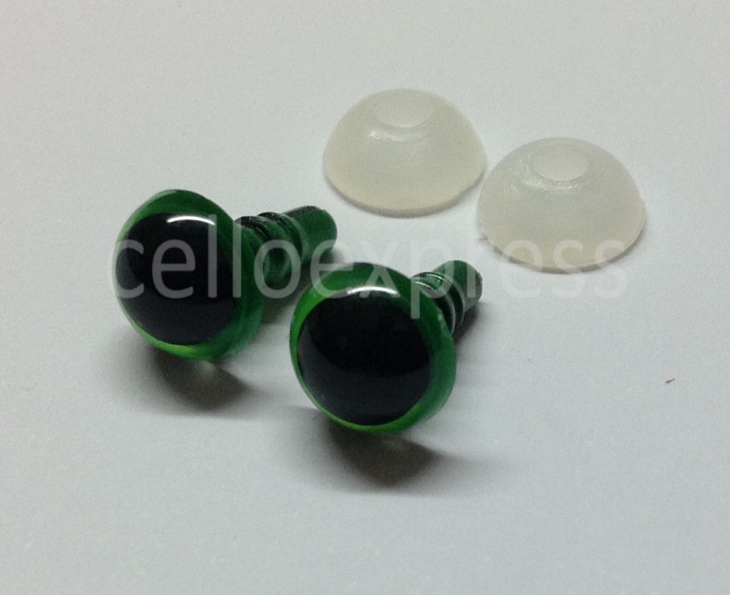 Pack of 1 Pair - 8mm Green Glass Like Eyes with Plastic Backs