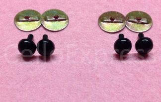 Pack of 2 Pairs - 6mm Solid Black Eyes with Metal Backs