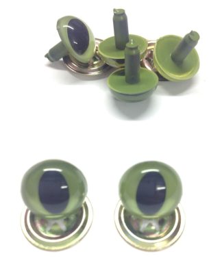 Pack of 3 Pairs - 7.5mm Green Cat Crystal Eyes with Metal Backs