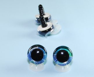 Pack of 2 Pairs - 20mm Blue & Green 3D Glitter Sparkle Eyes with Plastic Backs