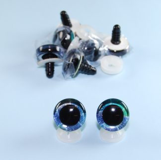 Pack of 4 Pairs - 20mm Blue & Green 3D Glitter Sparkle Eyes with Plastic Backs