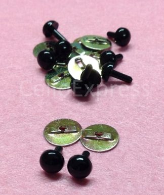 Pack of 5 Pairs - 6mm Solid Black Eyes with Metal Backs
