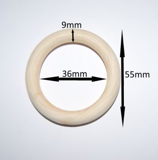55mm x 9mm Natural Wooden Linking Rings With 36mm Hole