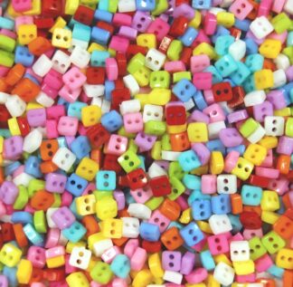 Pack of 100 Buttons - 6mm Squares - Mixed Colours - Mini Buttons for Dolls & Soft Toys Clothes