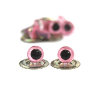 Pack of 4 Pairs - 6mm Pink Plastic Eyes with Metal Backs