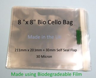 Pack of 100 - Biodegradable 8" x 8" - 211mm x 203mm + 30mm Self Seal Flap - Bio PLA Photomount Display Bags 30 Micron - Medium Cello