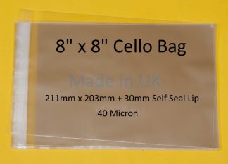 Pack of 100 - 8" x 8" - 211mm x 203mm + 30mm Self Seal Flap - 8x8 Mounted Photograph Cellophane Display Bags 40 Micron Medium Cello