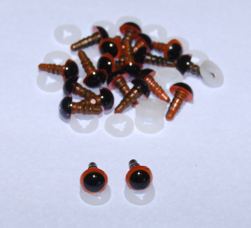 Pack of 10 Pairs - 8mm Orange Glass Like Eyes with Plastic Backs