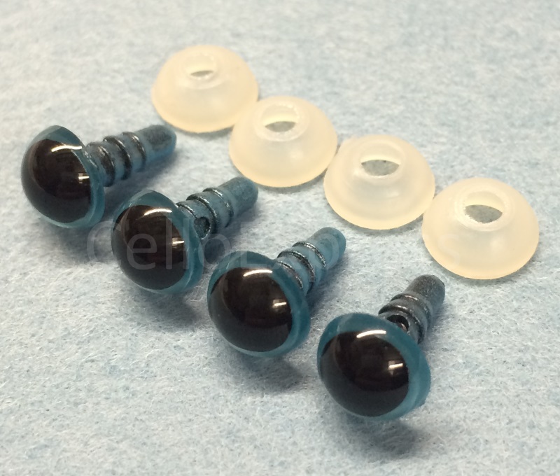 Pack of 2 Pairs - 8mm Blue Glass Like Eyes with Plastic Backs