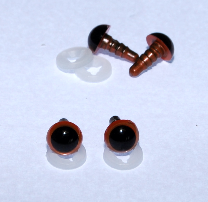 Pack of 2 Pairs - 8mm Orange Glass Like Eyes with Plastic Backs