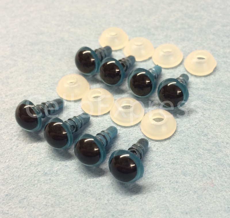 Pack of 4 Pairs - 8mm Blue Glass Like Eyes with Plastic Backs