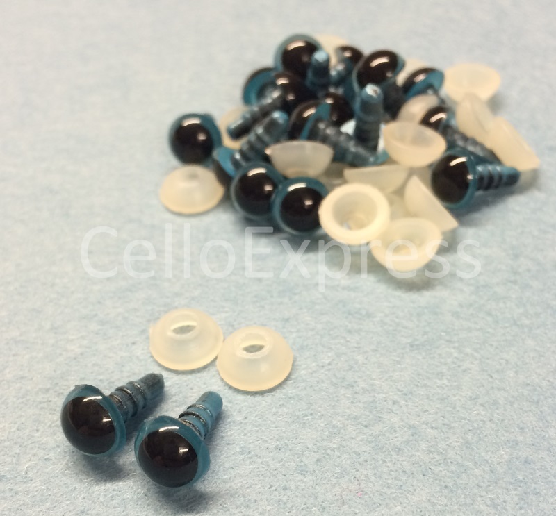 Pack of 25 Pairs - 8mm Blue Glass Like Eyes with Plastic Backs