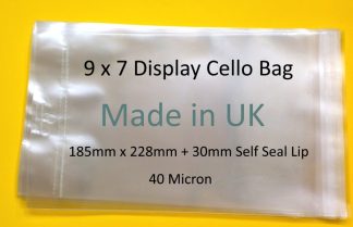 Pack of 2000 - EUROSLOT 9" x 7" - 185mm x 228mm + 30mm Header with Euroslot - 40 Micron Cellophane Clear Display Bags Self Seal - Medium Cello
