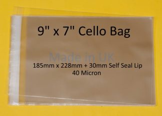 Pack of 100 - 9" x 7" - 185mm x 228mm + 30mm Self Seal Flap - 9x7 Mounted Photograph Cellophane Display Bags 40 Micron - Medium Cello