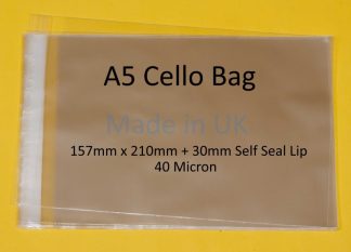 Pack of 100 - A5 Cello - 157mm x 210mm + 30mm Self Seal Flap - Cellophane Artist Size Display Bags 40 Micron - Medium Cello