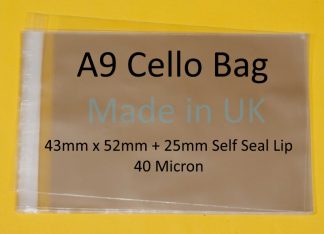 Pack of 500 - A9 Cello - 43mm x 52mm + 25mm Self Seal Flap - Cellophane Artist Size Display Bags 40 Micron - Tiny Cello