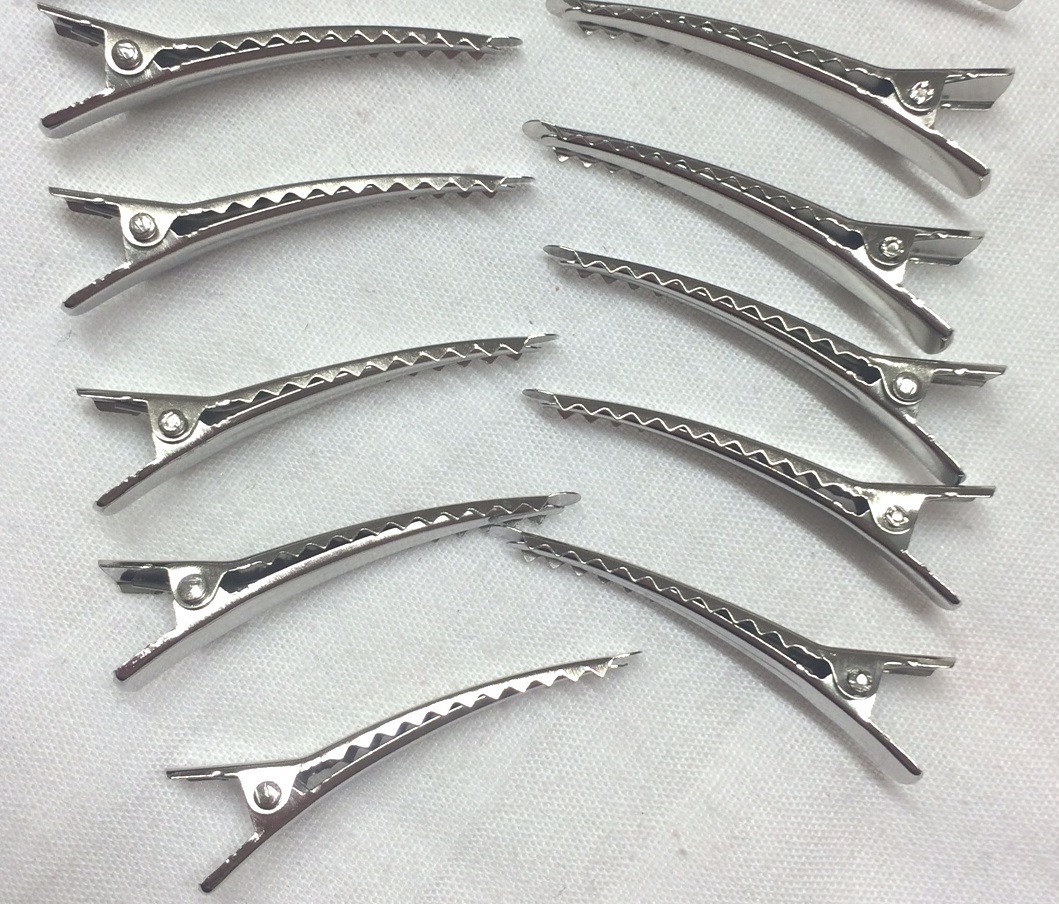 Pack of 10 - SILVER - 45mm Silver Slim Tip Alligator Hair Clips