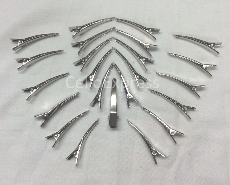 Pack of 100 - SILVER - 45mm Silver Slim Tip Alligator Hair Clips