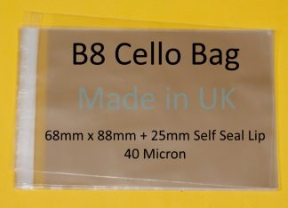 Pack of 500 - B8 - Cello Size 68mm x 88mm + 25mm Self Seal Flap - Cellophane  Display Bags 40 Micron - Tiny Cello
