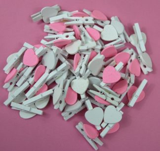Pack of 100 - 30mm Pink & White Mix Hearts White Pegs