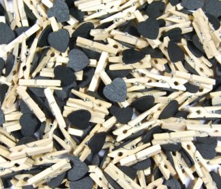 Pack of 100 - 25mm Black Love Heart Mini Wooden Natural Pegs