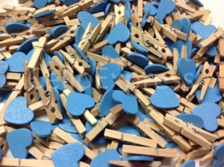 Pack of 100 - 30mm Blue Love Heart Mini Wooden Natural Pegs