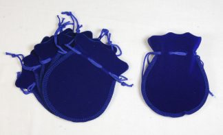 Pack of 10 - 13cm x 16cm Blue ROUND Velvet Jewellery Bags
