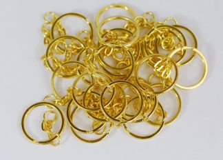 Pack of 25 - BRIGHT GOLD KEYCHAINS - 25mm Double Loop Split Ring with Chains