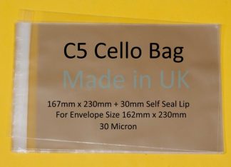 Pack of 100 - C5 - 167mm x 230mm + 30mm Self Seal Flap - Cellophane Greeting Card Display Bags 30 Micron - Medium Cello