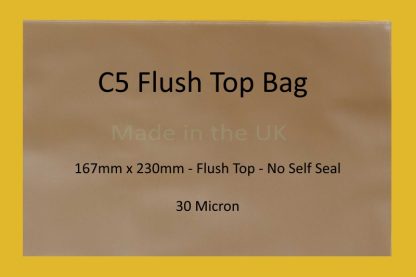 Flush Top Clear Cellophane Display Bags - C5 - 167mm X 230mm Cello Display Bag For Cards Or Arts - UK