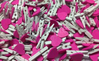 Pack of 100 - 30mm Cerise Love Heart Mini White Wooden Pegs