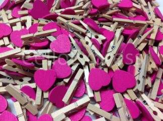 Pack of 100 - 30mm Cerise Love Heart Mini Wooden Natural Pegs