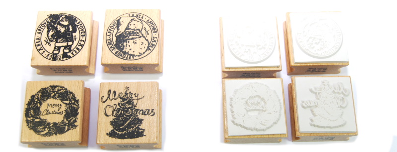 Set of 4 Rubber Stamps (Christmas Set) - Wooden Ink Stampers