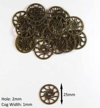 Pack of 10 - 25x1x2mm Antique Bronze Steampunk Cogs