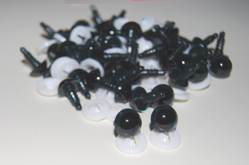 Pack of 25 Pairs - 12mm Dark Grey Glass Like Eyes with Plastic Backs