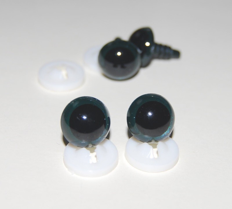 Pack of 2 Pairs - 10mm Dark Grey Glass Like Eyes with Plastic Backs