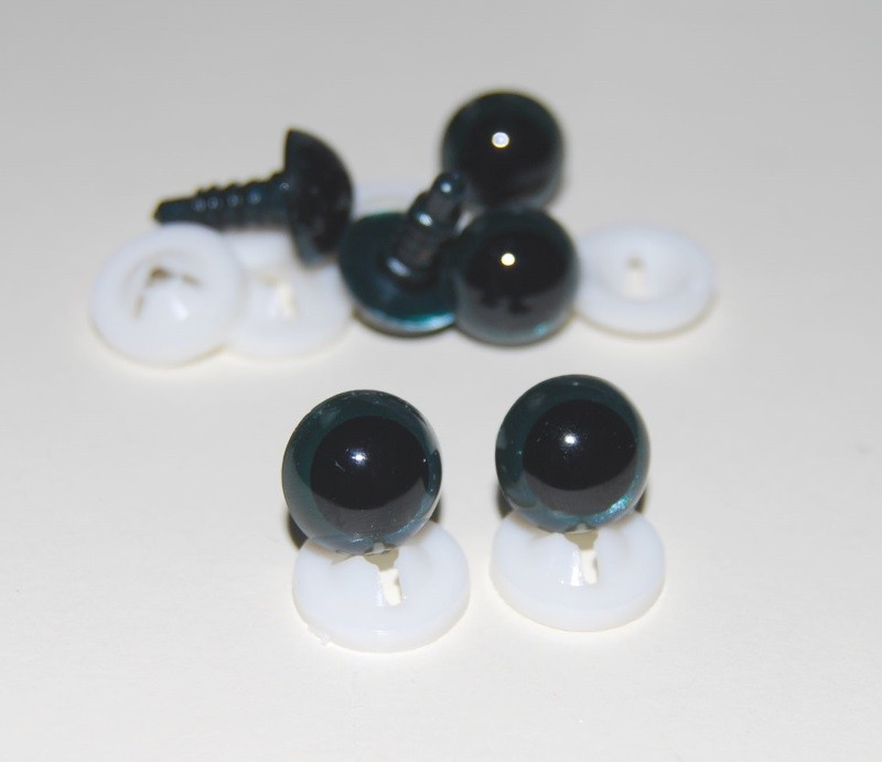Pack of 3 Pairs - 10mm Dark Grey Glass Like Eyes with Plastic Backs