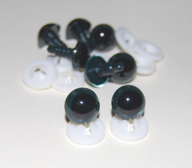 Pack of 4 Pairs - 10mm Dark Grey Glass Like Eyes with Plastic Backs