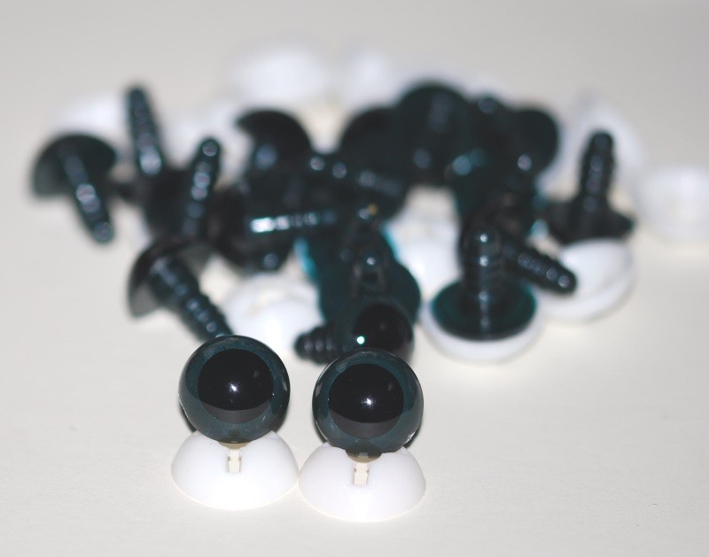 Pack of 10 Pairs - 18mm Dark Grey Glass Like Eyes with Plastic Backs
