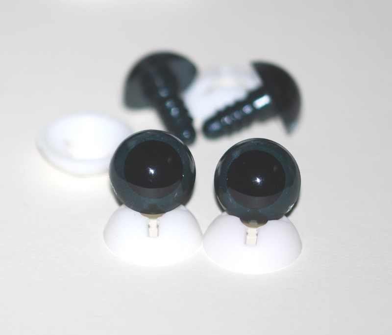 Pack of 2 Pairs - 18mm Dark Grey Glass Like Eyes with Plastic Backs