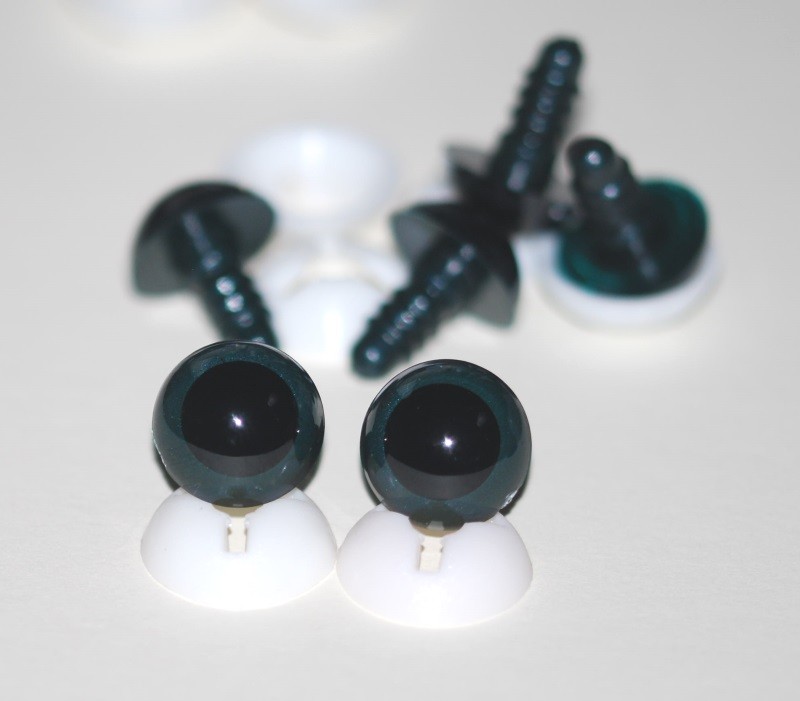 Pack of 3 Pairs - 18mm Dark Grey Glass Like Eyes with Plastic Backs
