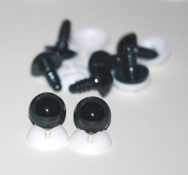 Pack of 4 Pairs - 18mm Dark Grey Glass Like Eyes with Plastic Backs